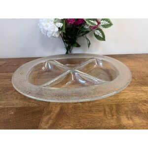 Vintage Bohemia Czechoslovakia Frosted Glass Divided Relish Serving Platter Dish